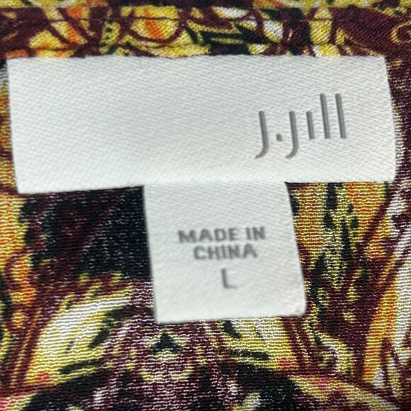 J Jill Soft Boat Neck Tunic Blouse Women Large Orange Black Paisley Long Sleeve - Picture 9 of 9